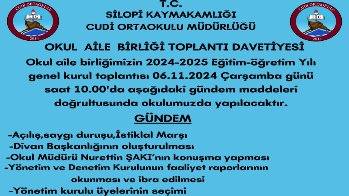 OKUL AİLE BİRLİĞİ TOPLANTI DAVETİYESİ 